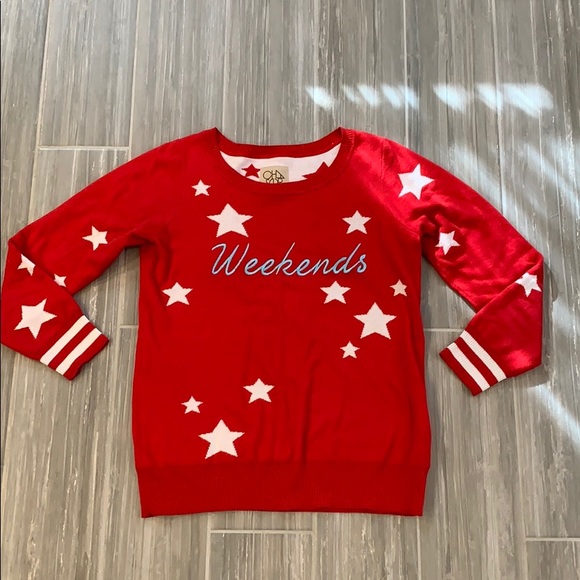 Chaser cashmere blend red star sweater, S - Picture 2 of 7